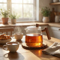 Borosilicate Glass Teapot with Infuser and Wooden Handle – 550 ml Capacity for Loose Tea