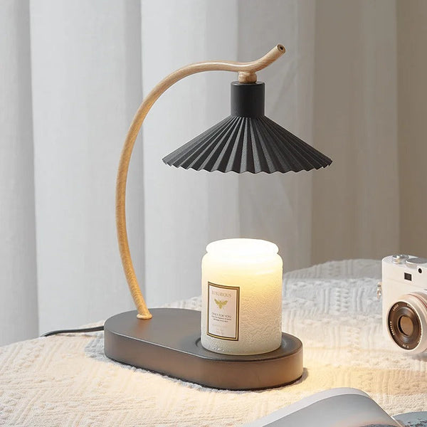 Candle Warmer Lamp with LED Light – Nordic Design Flameless Candle Heater with Wooden Details, Safe for Candles up to 10 cm
