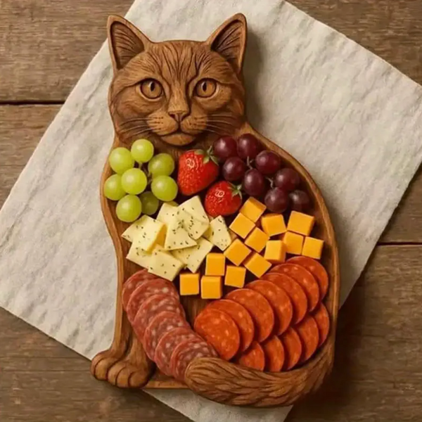 Cat-Shaped Charcuterie Platter – Handcrafted Premium Wood Serving Board, Food-Safe Finish, Easy to Clean, 9.45 x 5.90 Inches