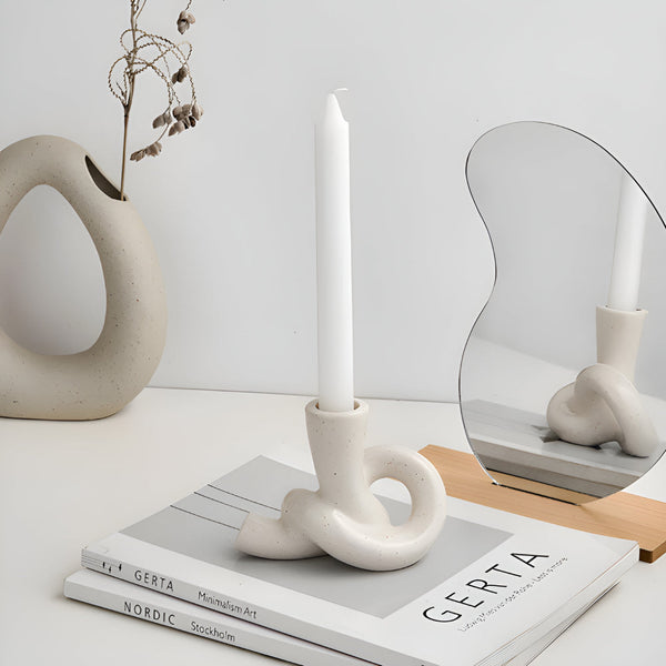 Ceramic Candle Holder with Knotted Design – Neutral Finish, Ideal for Tea Light or Candle Stick Holder, Elegant Home Decor