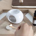 Ceramic Oil Burner with Glossy White Finish for Essential Oils and Tealight Candles – Compact Indoor Tabletop Design