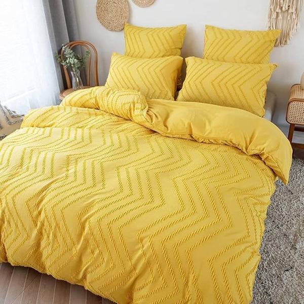 Chevron Pattern Plush Quilt Cover Set – Soft Microfiber Bedding Set with Pillowcases for Year-Round Comfort