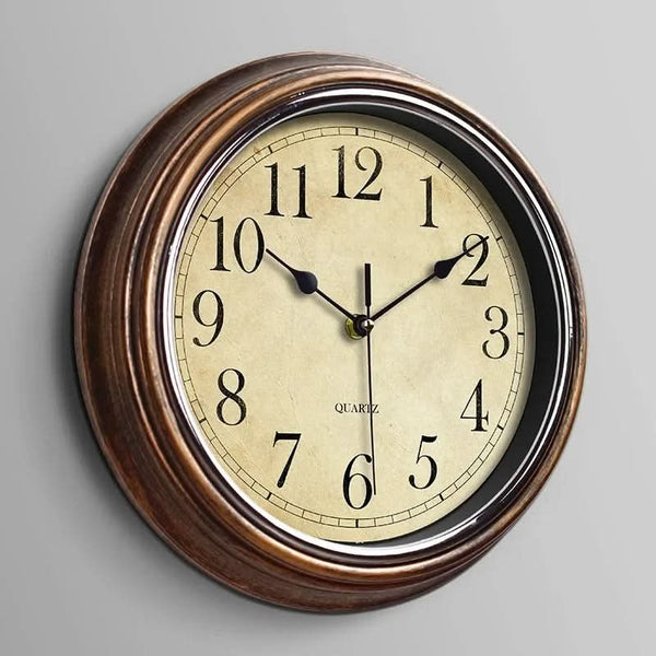 Classic Wall Clock - Silent Mechanism - 30 cm Brown Finish 0