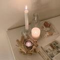 Coastal Tealight Candle Holder with Wooden Frame and Glass Insert for Indoor Tabletop Decor
