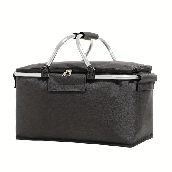 Collapsible Insulated Picnic Basket with Leakproof Lining, 18L Capacity, Lightweight Aluminum Frame