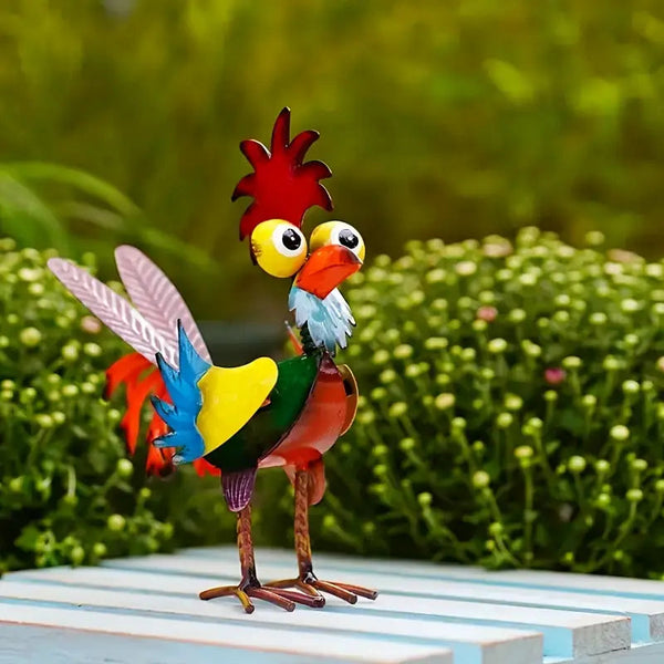 Colorful Metal Garden Rooster Ornament – Handcrafted Weather-Resistant Lawn Decoration for Outdoor Decor