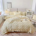 Cotton Plush Ruffle Bedding Set – 4-Piece Duvet Cover and Pillowcase Set with Pinch Pleats and Twist Flower Detail