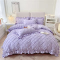 Cotton Plush Ruffle Bedding Set – 4-Piece Duvet Cover and Pillowcase Set with Pinch Pleats and Twist Flower Detail