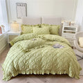 Cotton Plush Ruffle Bedding Set – 4-Piece Duvet Cover and Pillowcase Set with Pinch Pleats and Twist Flower Detail