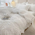 Cotton Plush Ruffle Bedding Set – 4-Piece Duvet Cover and Pillowcase Set with Pinch Pleats and Twist Flower Detail