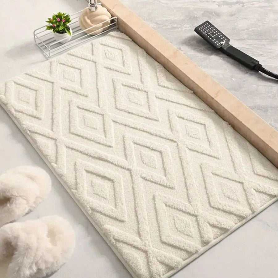 Diamond Jacquard Bath Mat – Ultra-Soft Microfiber Non-Slip Bathroom Rug with Geometric Design, Machine Washable, Plush Comfort