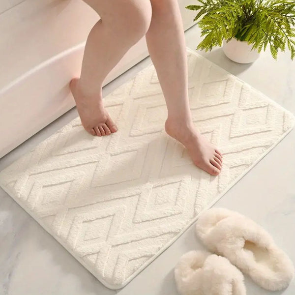 Diamond Jacquard Bath Mat – Ultra-Soft Microfiber Non-Slip Bathroom Rug with Geometric Design, Machine Washable, Plush Comfort