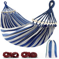 Double Camping Hammock with Wooden Spreaders – Anti-Roll Design, Durable Canvas, Portable for Outdoor Relaxation