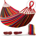 Double Camping Hammock with Wooden Spreaders – Anti-Roll Design, Durable Canvas, Portable for Outdoor Relaxation