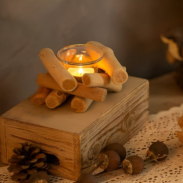 Driftwood Candle Holder with Glass Insert Rustic Coastal Tealight Holder for Home Decor