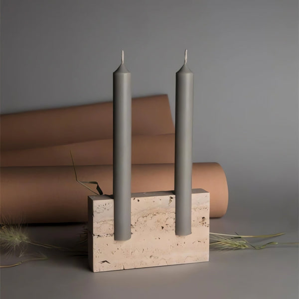 Dual Travertine Marble Taper Candle Holder with Minimalist Design for Home Decor