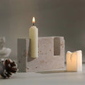 Dual Travertine Marble Taper Candle Holder with Minimalist Design for Home Decor