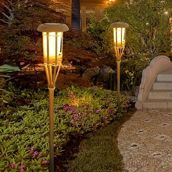 Eco-Friendly Solar Bamboo Flame Lights – 12-LED Solar Garden Lights for Outdoor Landscape Lighting, 2-Pack