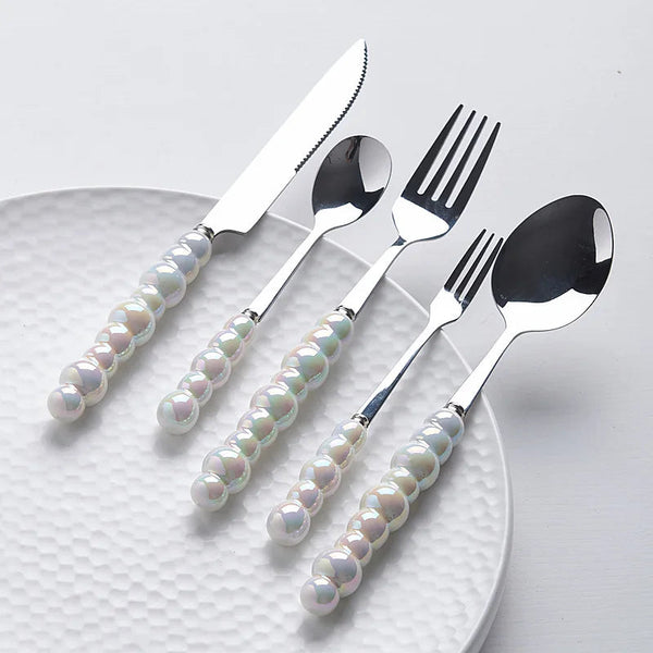 Elegant Flatware Set | Stainless Steel Cutlery with Pearl-Style Handles | Durable and Stylish for Everyday Use 0