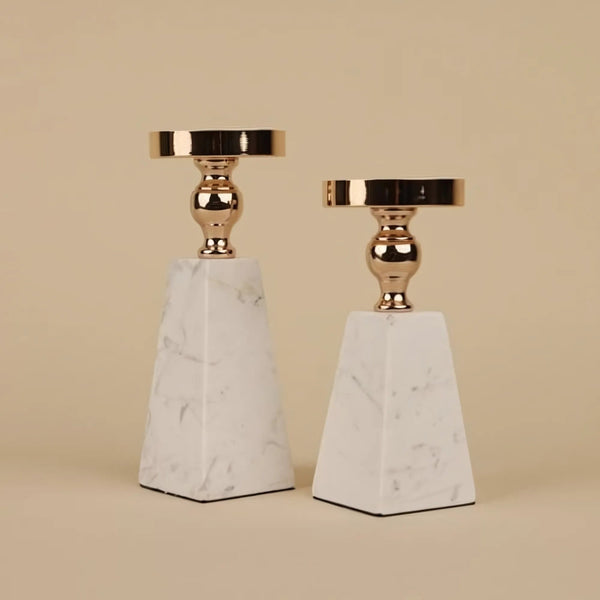 Elegant Gold Candle Holders in Pyramid Shape – Premium Marble Design, 7.68 and 8.7 Sizes for Modern Home Decor