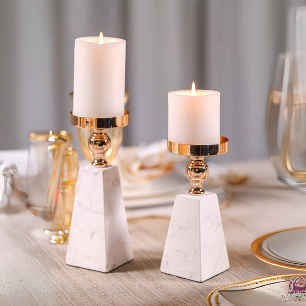 Elegant Gold Candle Holders in Pyramid Shape – Premium Marble Design, 7.68 and 8.7 Sizes for Modern Home Decor