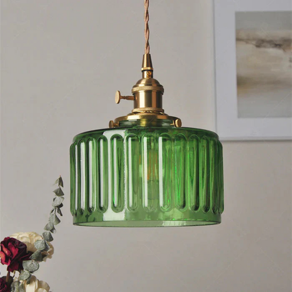 Elegant Hanging Lamp | Glass Pendant Light with Brass Fixture | Adjustable Height for Cozy Kitchen Ambiance 0