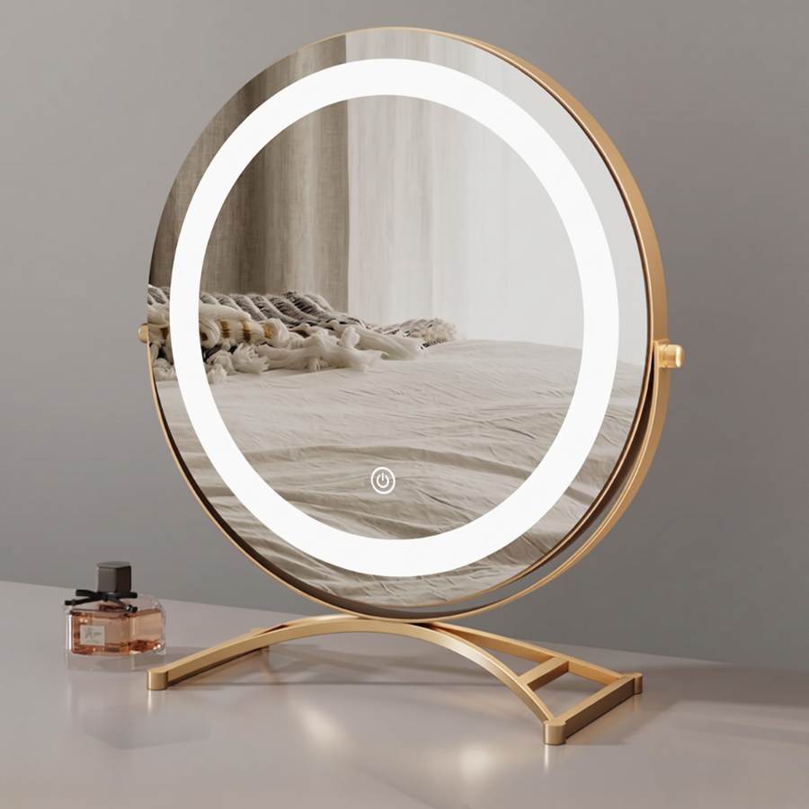 Elegant Vanity Mirror | Smart Touch Lighted Makeup Mirror with 360° Rotation | Cordless Design for Effortless Grooming 0