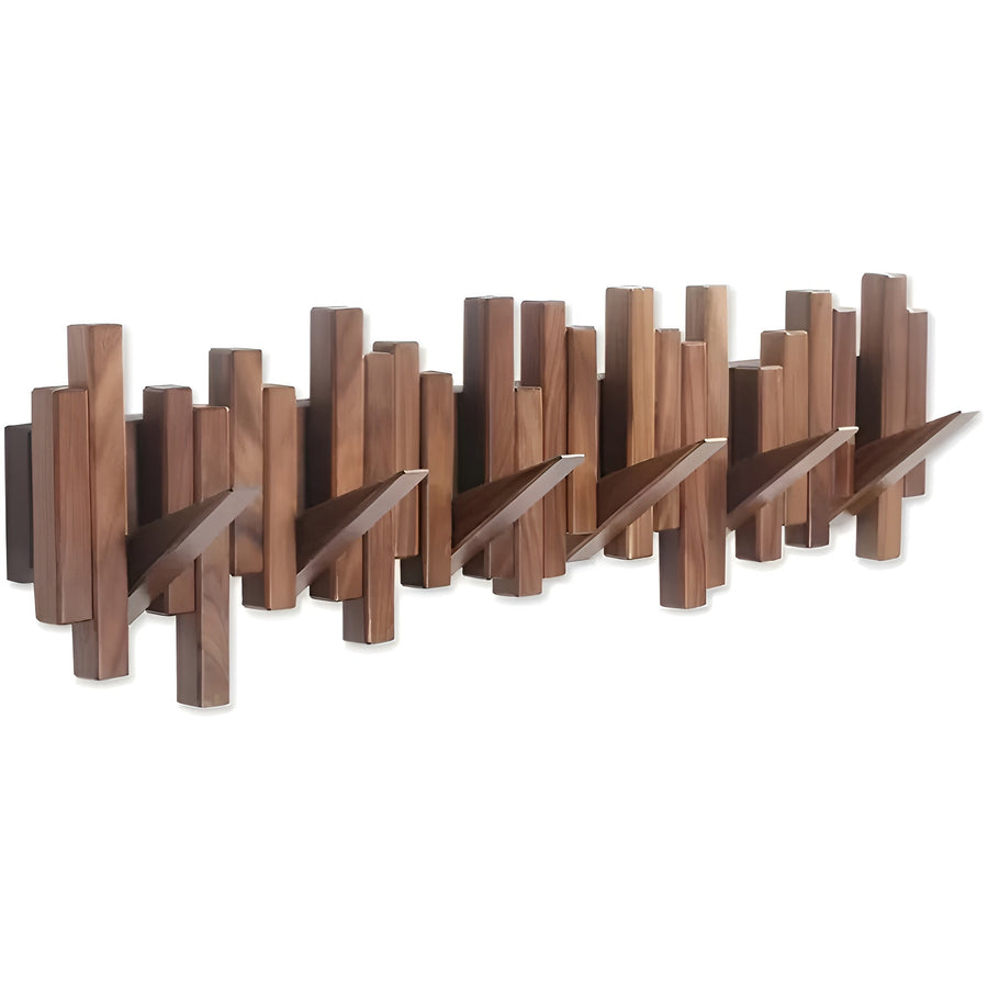 Elegant Wall Mounted Coat Rack with Foldable Hooks | Solid Wood Design for Space-Saving Entryway Organization 0