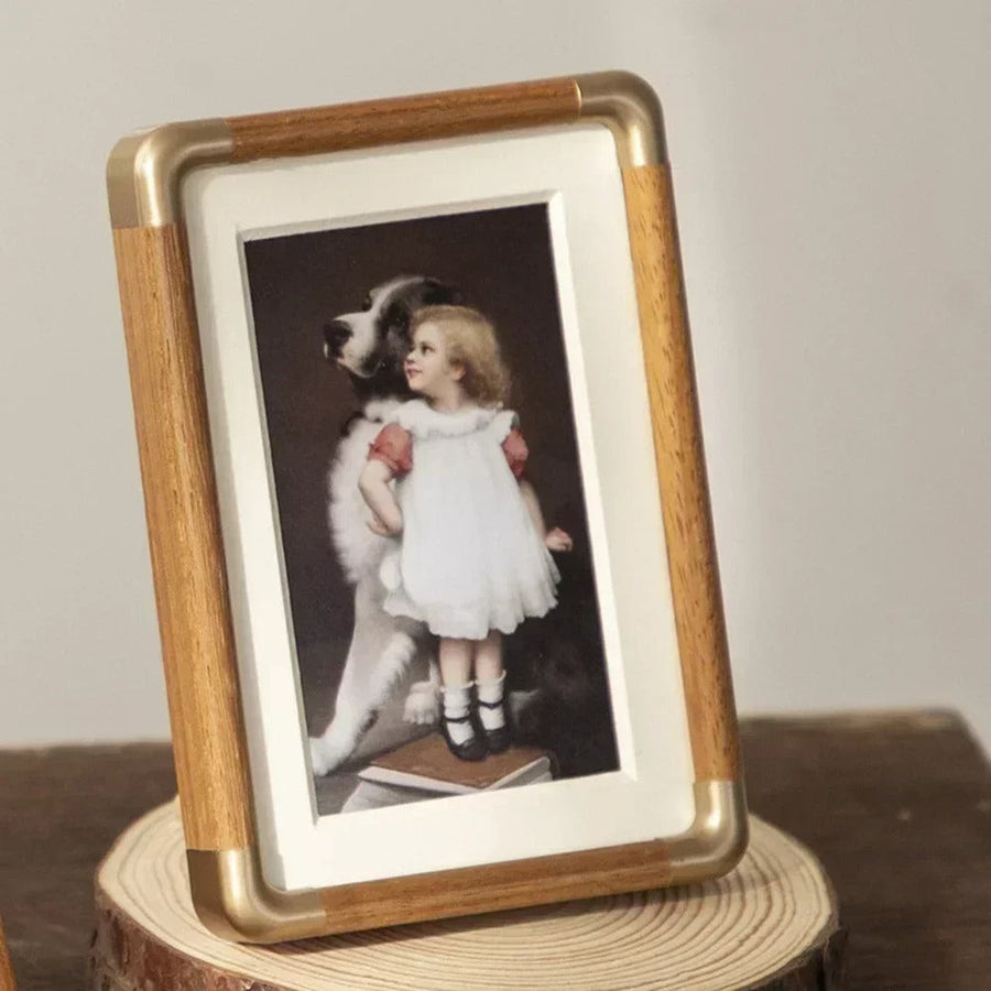 Elegant Wooden Photo Frame with Brass Accents | Freestanding Design for Timeless Display 0
