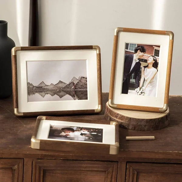 Elegant Wooden Photo Frame with Brass Accents | Freestanding Design for Timeless Display 1