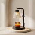 Flameless Candle Warmer Lamp with Adjustable Brightness and Timer – Black Metal and Glass Design for Safe Wax Melting