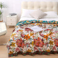 Floral Cotton Blanket Throw - Reversible Jacquard Design for Sofa and Bed - All-Season Comfort and Style