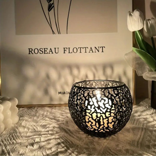 Geometric Iron Glow Sphere Candle Holder – Modern Votive Candle Holder for Tealights and LED Candles