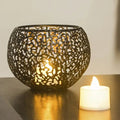 Geometric Iron Glow Sphere Candle Holder – Modern Votive Candle Holder for Tealights and LED Candles
