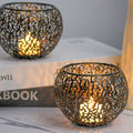 Geometric Iron Glow Sphere Candle Holder – Modern Votive Candle Holder for Tealights and LED Candles