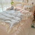 Gingham Check Bedding Set with Ruffled Edges – Cotton-Microfiber Duvet Cover, Sheet, and Pillowcases