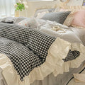 Gingham Check Bedding Set with Ruffled Edges – Cotton-Microfiber Duvet Cover, Sheet, and Pillowcases
