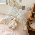Gingham Check Bedding Set with Ruffled Edges – Cotton-Microfiber Duvet Cover, Sheet, and Pillowcases