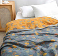 Ginkgo Leaf Throw Blanket, Reversible Yellow and Blue Design, Soft Cozy Fabric for Indoor and Outdoor Use