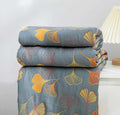 Ginkgo Leaf Throw Blanket, Reversible Yellow and Blue Design, Soft Cozy Fabric for Indoor and Outdoor Use