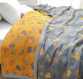 Ginkgo Leaf Throw Blanket, Reversible Yellow and Blue Design, Soft Cozy Fabric for Indoor and Outdoor Use