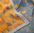 Ginkgo Leaf Throw Blanket, Reversible Yellow and Blue Design, Soft Cozy Fabric for Indoor and Outdoor Use
