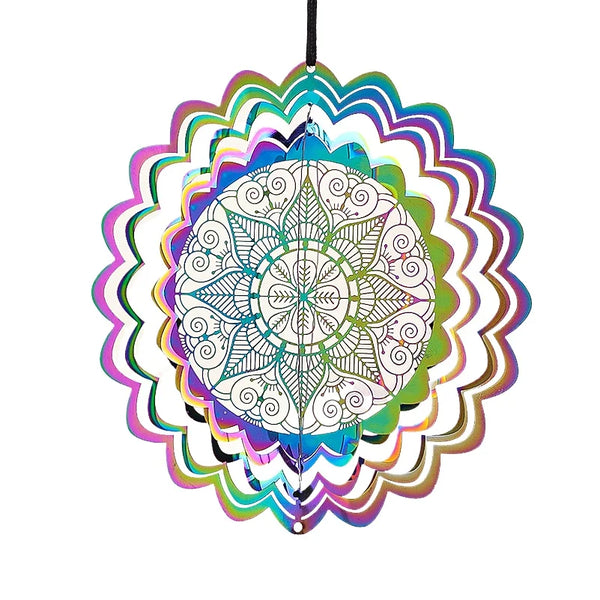 Gradient Color Mandala Metal Wind Spinner – 10cm Hanging Garden Decoration for Outdoor Spaces