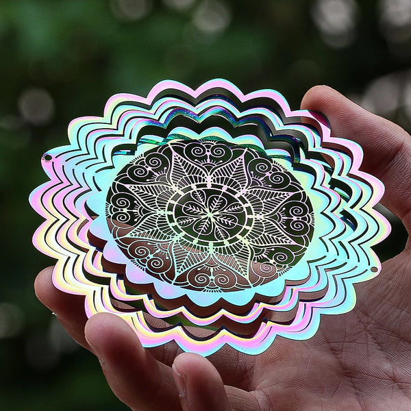 Gradient Color Mandala Metal Wind Spinner – 10cm Hanging Garden Decoration for Outdoor Spaces