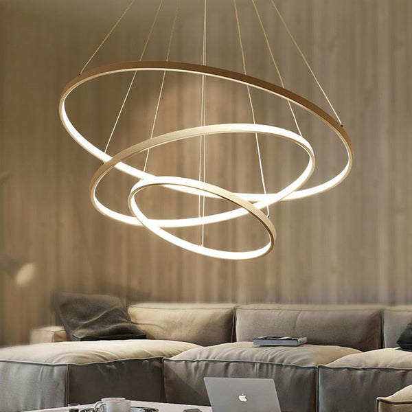 Halo Ring Chandelier – Modern LED Ceiling Light, Gold or Silver, Single or Multi-Ring for Dining Room & Living Room