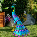 Hand-Painted Metal Peacock Garden Sculpture – Elegant Outdoor Statue for Patios and Gardens