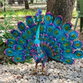 Hand-Painted Metal Peacock Garden Sculpture – Elegant Outdoor Statue for Patios and Gardens