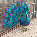 Hand-Painted Metal Peacock Garden Sculpture – Elegant Outdoor Statue for Patios and Gardens