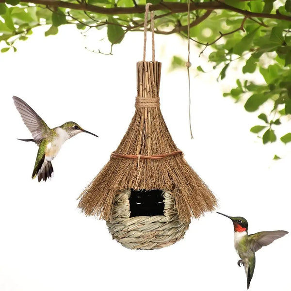 Hand-Woven Grass Bird House – Eco-Friendly Cozy Nest for Garden and Porch, Lightweight and Durable Shelter for Birds