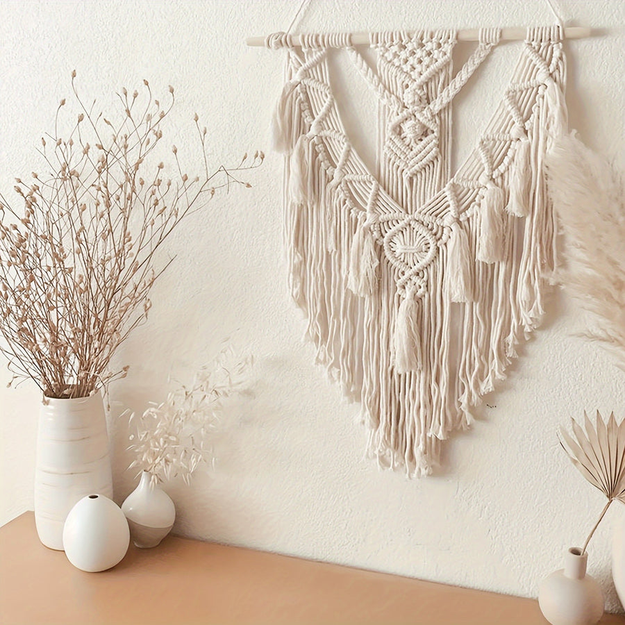 Handcrafted Bohemian Macrame Wall Hanging Tapestry – Natural Cotton Wall Art Decor for Living Room